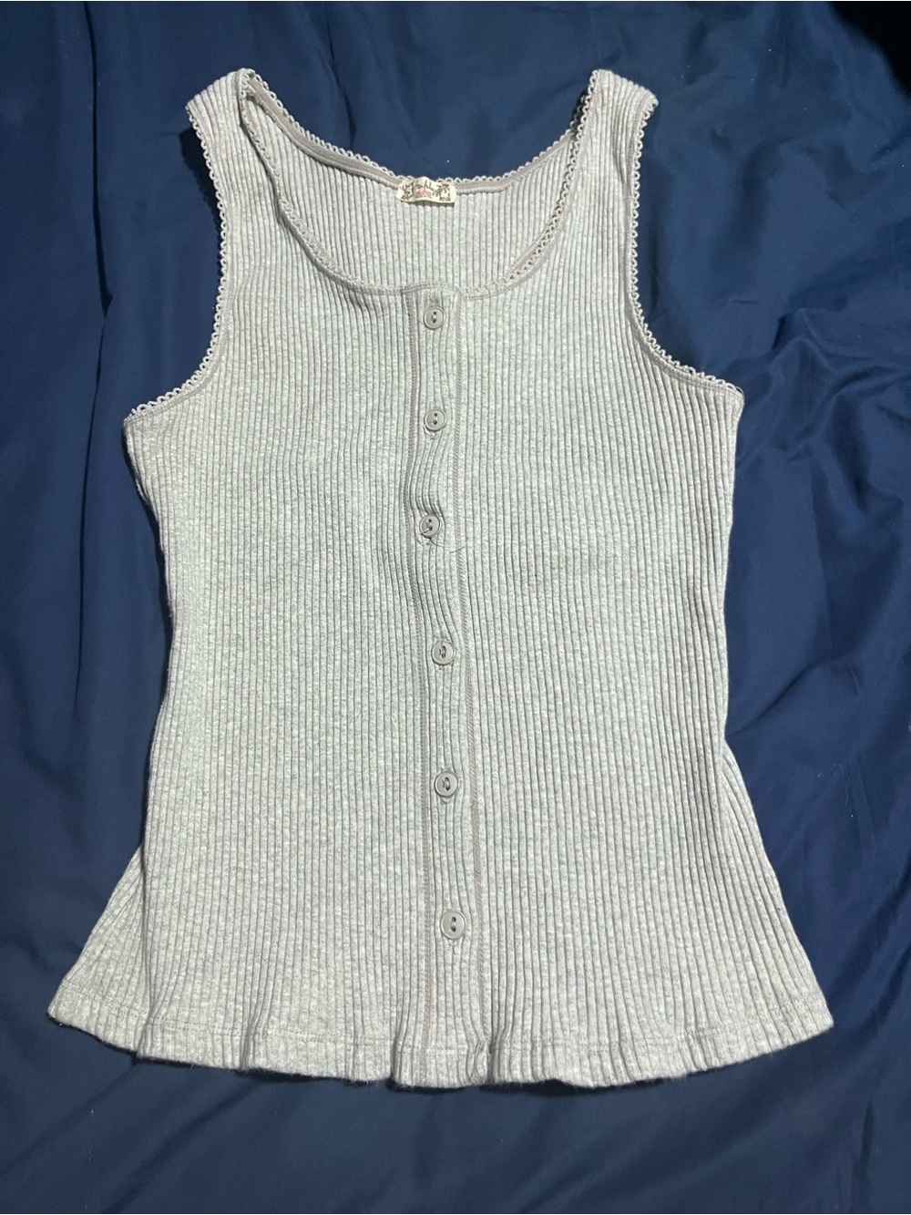 Free People Button-Front Ribbed Tank - Light Gray